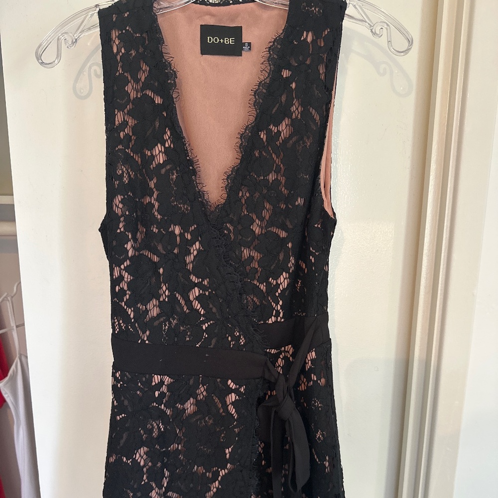 Black lace mini wrap dress